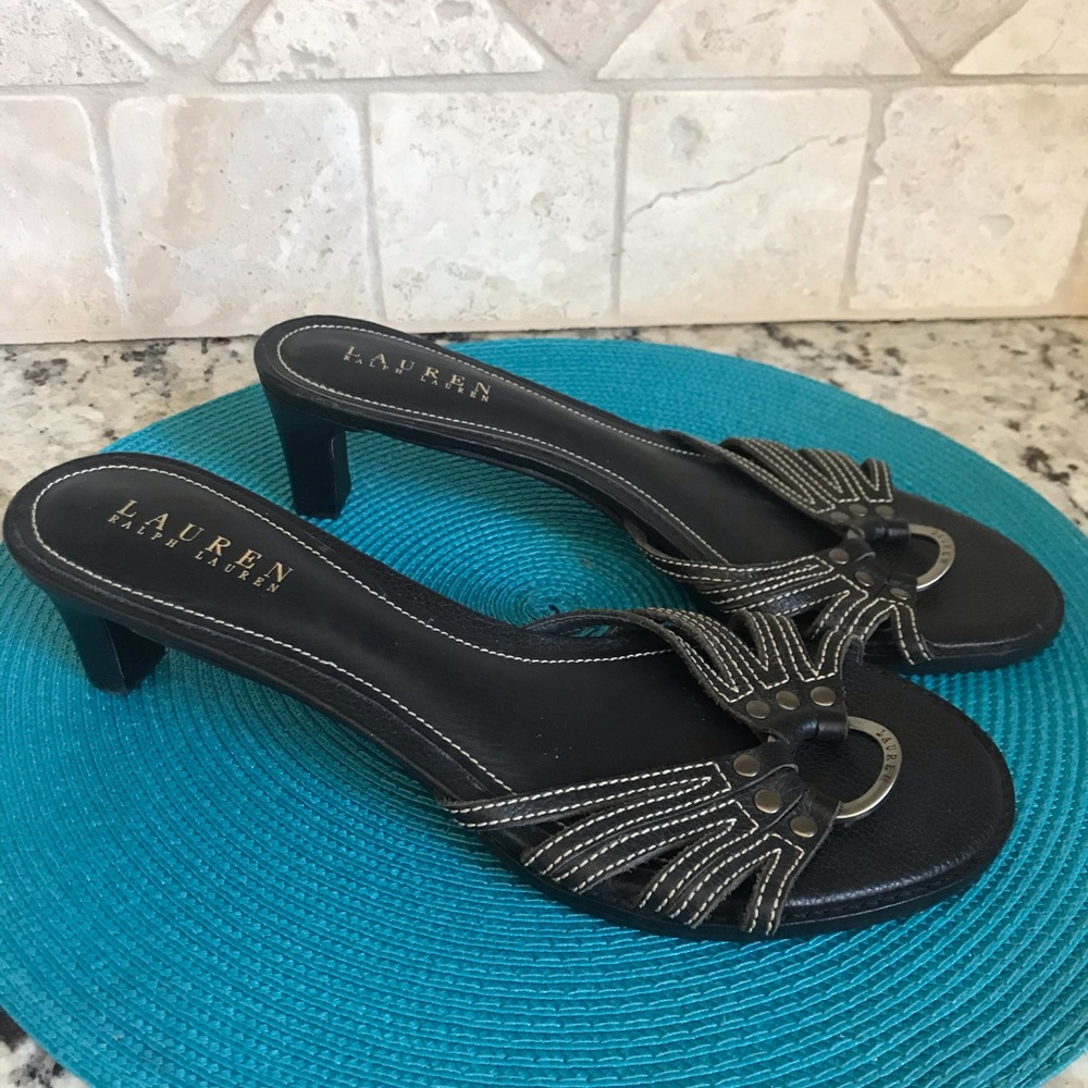 LAUREN RALPH LAUREN BLACK LEATHER SANDALS SIZE 9
